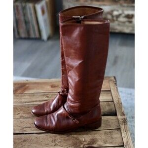Vtg. 70s 3602 Brown Knee High Leather Festival Boots 7